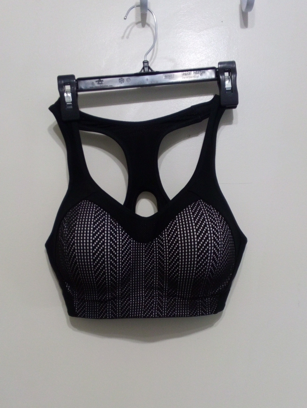 Champion Women Black White Geometric Mesh High Impact‎ Racerback Sports Bra